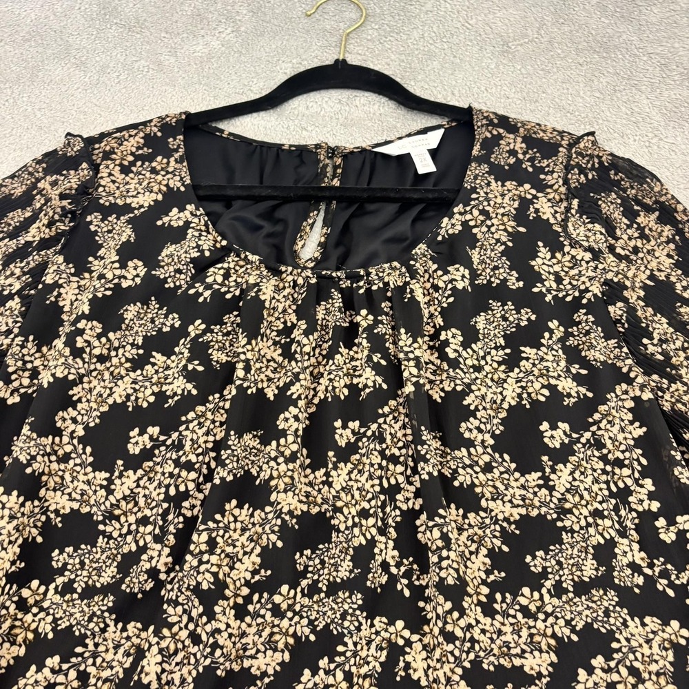 Lauren Conrad Blouse Womens 2X Black Floral Sheer‎ Overlay Pleated Whimsigoth - Picture 3 of 15